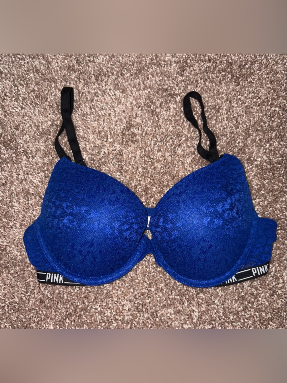 PINK Victoria's Secret Royal Blue Push-Up Bra with Black Straps